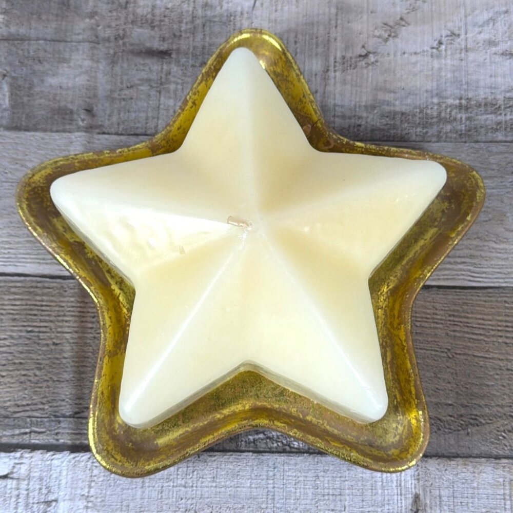 VTG Large 7" Star Shape White Candle Gold Ceramic holder Plate Home Décor GIFT